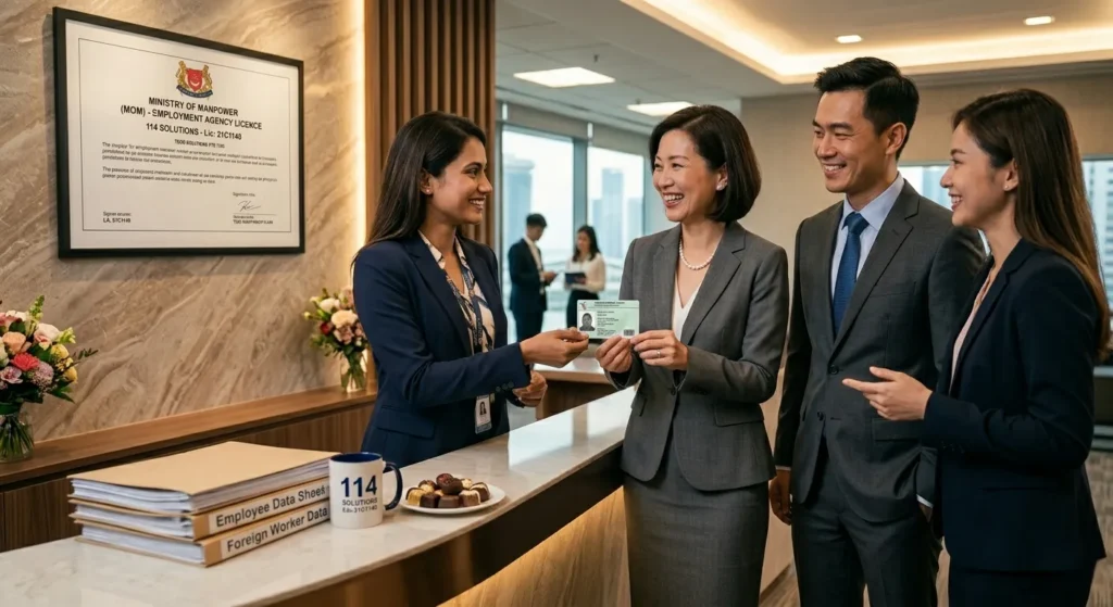 114 Solutions MOM-licensed agency completing Work Permit process for Singapore employer 2026