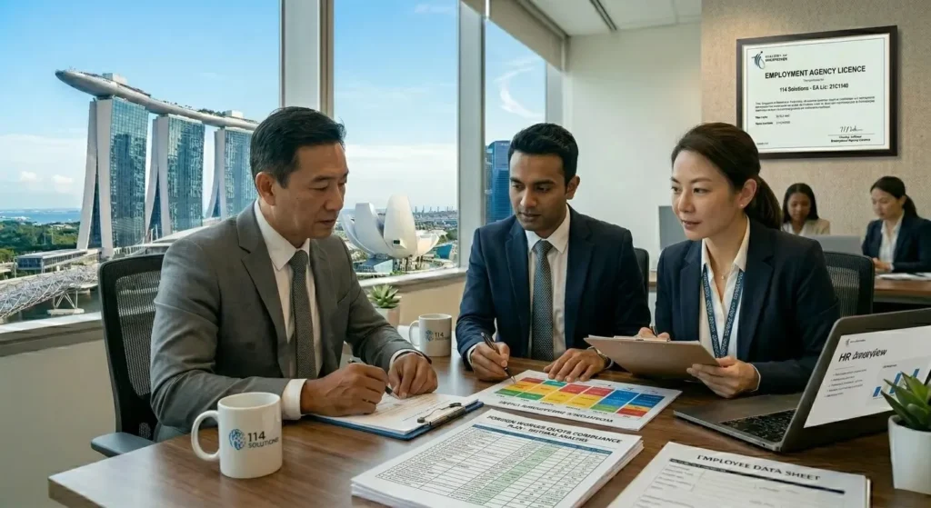 114 Solutions MOM-licensed agency reviewing foreign worker quota for Singapore employer