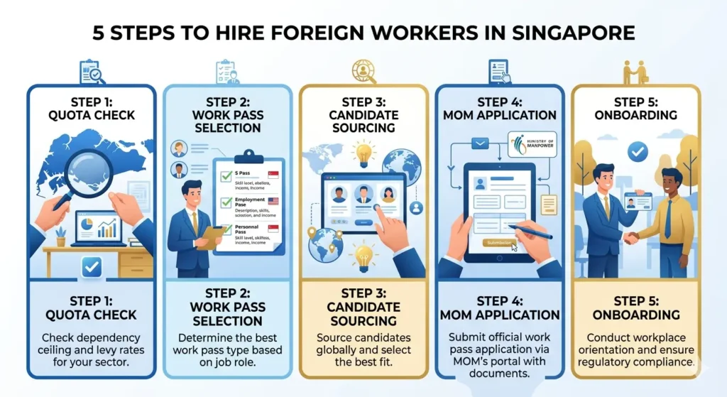 5-step process to hire foreign workers in Singapore under MOM regulations 2026