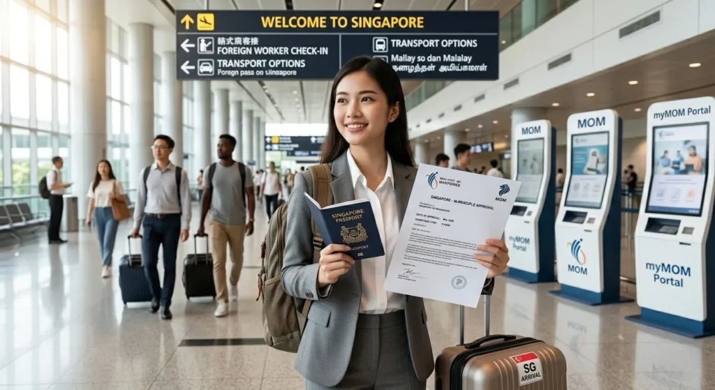 Foreign worker arriving in Singapore with Work Permit IPA letter 2026