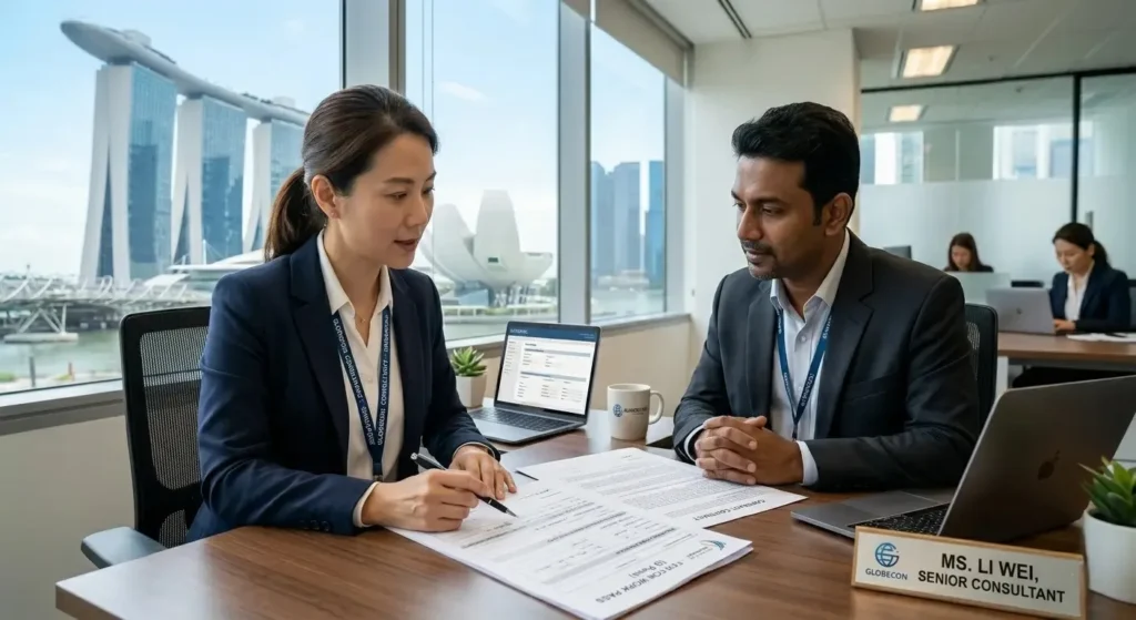 MOM-licensed manpower agency consultant helping Singapore employer hire foreign workers