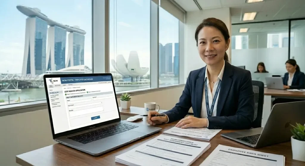 Singapore employer applying for foreign worker levy waiver on MOM WPOL portal