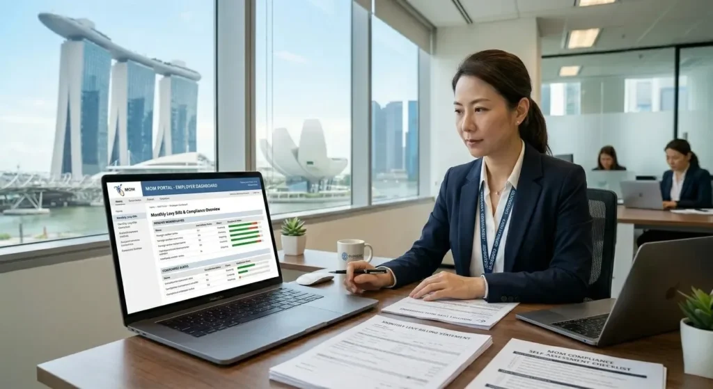 Singapore employer reviewing foreign worker levy rates and MOM compliance 2026