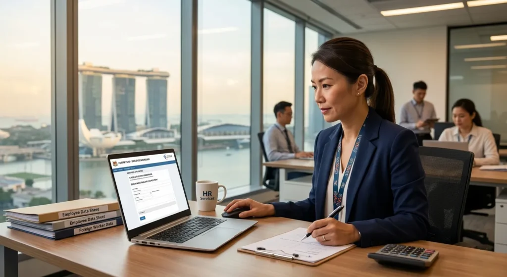 Singapore employer submitting S Pass or Employment Pass application on MOM portal 2026