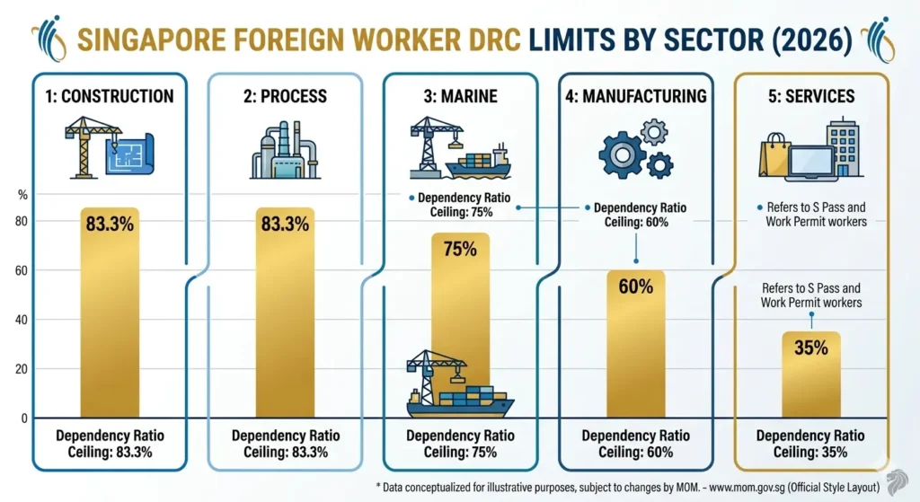 Singapore foreign worker quota DRC limits by sector 2026 comparison chart